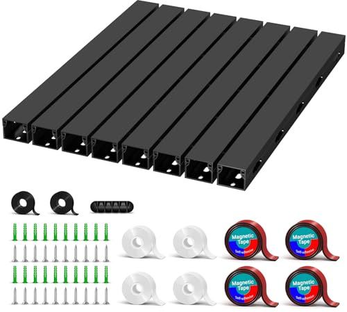 Kabeltrunking – magnetisk kabelhantering under skrivbord med uppgraderat estetiskt stort hål, kabelracerbanekit för att dölja dator, spelskrivbord, nätverk, TV, strömsladd – 8 x 15,9 tum svart