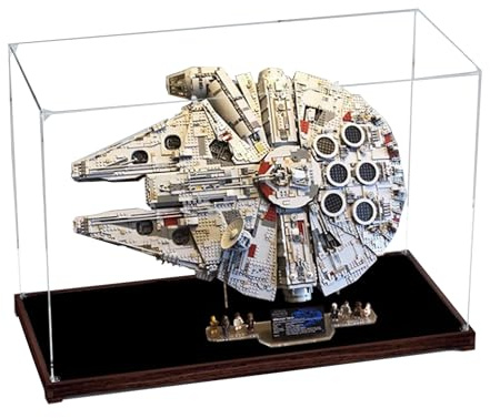 Vitrine en acrylique pour Lego 75192 Millennium Falcon - Vitrine transparente anti-poussière compatible avec Lego 75192 (vitrine uniquement) (présentoir debout, base en bois B)
