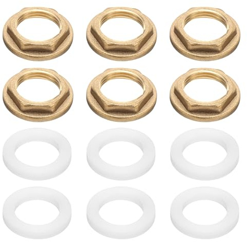 QUARKZMAN 6Pcs Écrous De Serrage En Laiton Pour Raccord De Tuyau, Écrou De Serrage Hexagonal Femelle 3/8 Pouce BSP, Écrou De Serrage Pour Robinet À Un Trou Avec Joint En Silicone