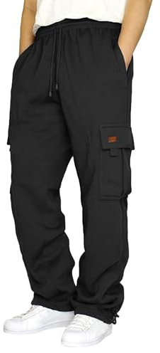 SANSIWU Men's Cargo Pants Casual Drawstring Elastic Waist Baggy Straight Sweatpants Joggers Athletic Pants Outdoor Trousers (A-Black, XL)