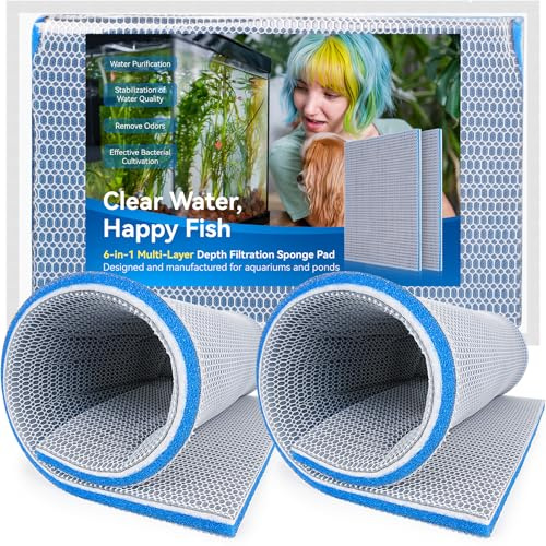 Borlech Aquarium Filter Media Sponge Pad, Multi-Layer Foam Filter Floss for Fish Tank Filters Accessories (40 x 30 x 1.5 cm, 2 Pack)