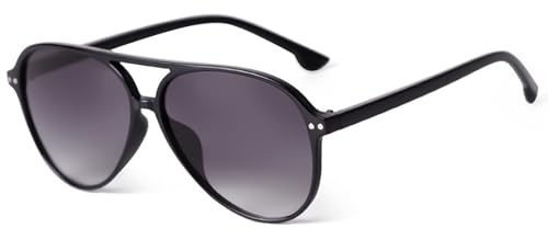 CIKJUK Occhiali da sole da pilota retrò anni '70, unisex, occhiali da sole vintage con protezione UV400, nero/nero