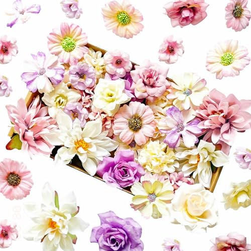 CaiTang 42 piezas flores artificiales, flor artificial Deco, blanco rosa falsa flor, flor de decoración de pastel, flores falsas decoración para bricolaje, ramo de scrapbooking boda, pastel fiesta