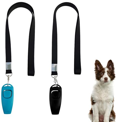 Miiqxx Lot de 2 cliqueurs 2 en 1 pour dressage de chien, sifflet efficace pour le dressage des chiens, sifflet de dressage de chien (noir + bleu)