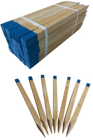 25 Paletti in Legno di Faggio 25x25 mm – Lunghezza 80 cm – Punta Verniciata Blu – Paletti di Riferimento per Rilievi Geodetici e Segnalazione – Pali da Giardino e Recinzione Robusti