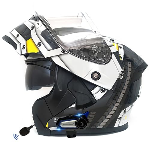 Frcychri Bluetooth Casques Modulables Moto, Approuvé Dot/ECE, Léger, avec Double Visière, Casque Moto Rabattable, avec Doublehaut-Parleur Intégré Microphone, Homme Femme Casque Scooter D,X-Large