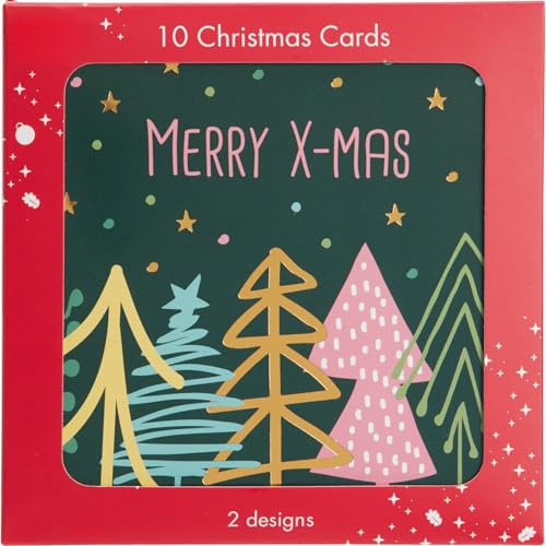 MIJOMA Lot de cartes de vœux de Noël 10 pièces avec enveloppes – 2 designs par lot – Cartes pliantes 14x14 cm – Intérieur vierge – Cartes de vœux festives pour Noël (Forêt d'hiver & Temps des voeux)