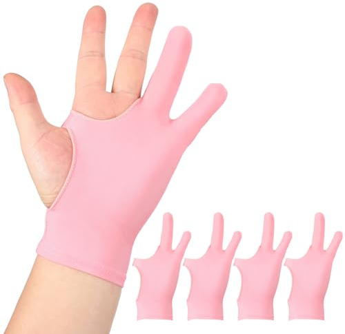 sourcing map 4pcs Artist Drawing Glove, Breathable Graphics Painting Glove with Two Fingers for Right Left Graphic Digital Tablet Paper Sketching (Size S), Pink