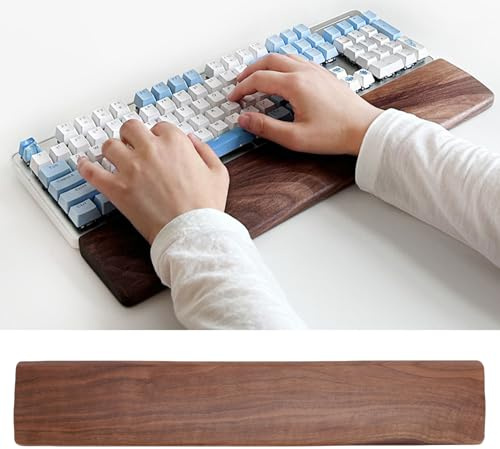 YUYTE 44 Cm Svart valnötsträ Tangentbord Handledsstöd, Ergonomisk Halkfri Handstödsdyna med Strukturerad Botten, för 104 Tangenter Tangentbord Kontorsarbete