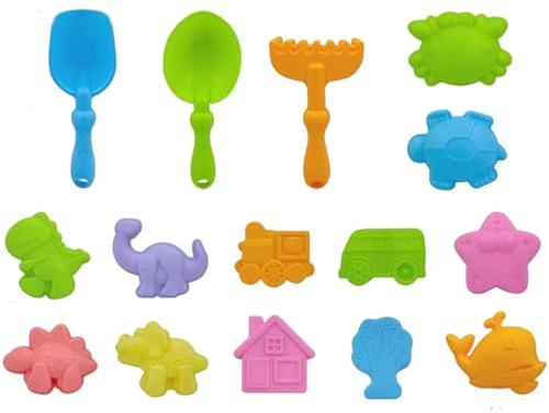 Faroby Ensemble de moules à Sable 15 pièces, Jouets de Sable Amusants et sûrs, Dessin animé Mignon, Apprentissage éducatif pour garçons et Filles, Jouets château