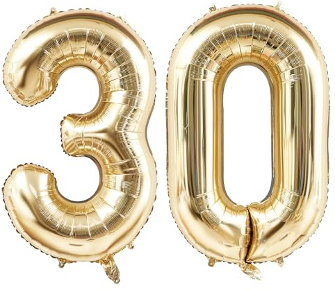 Alaoo Ballong Siffra, Ballong Siffra 30 Guld, 40 Tums Födelsedagsballonger med siffror, Uppblåsbara med Helium eller Luft, Dekoration för födelsedag, fest, årsdag