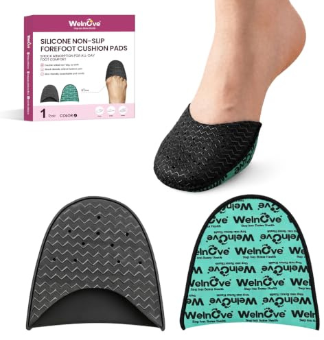 Forefoot Cushion Pads, No Show Half Socks, 1 Pairs, L:W9-11/M7.5-9 | Half Socks for Mules & Flats, Ball of Foot Metatarsal Cushions, Pain Relief Foot Pads for Loafers & Closed Toe Heels