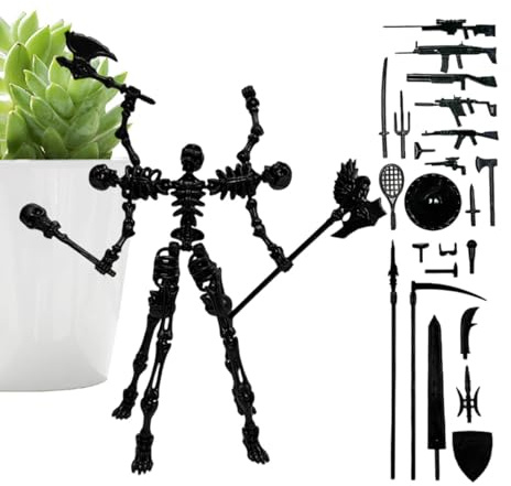Skelettfigur – 13,5 cm, miniskelettfigurer, magnetisk ABS, helt ledad leksak med vapentillbehör, rörliga leder, realistisk helkroppskropp | Sovrum studierum