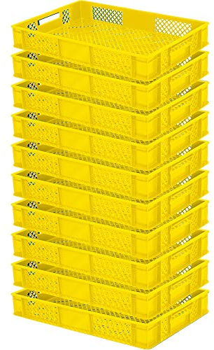 lot de 10 Bac gerbable normes Europe à parois et fonds ajourés - L x l x h 600 x 400 x 90 mm - jaune