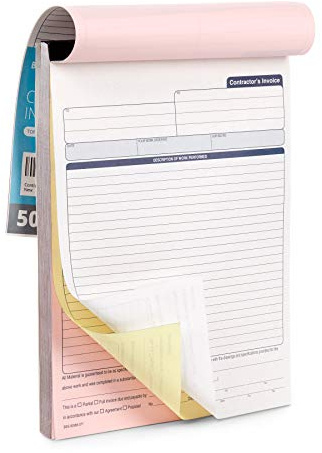 Blue Summit 50 Contractor Invoice Receipt Books, Estimate Book Contractor with Blank Invoice Sheet, 50 Full Page 3 Part Invoices, Carbonless Forms with Carbon Copies, Letter Size