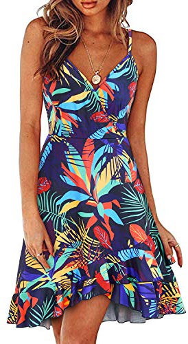 ULTRANICE Robe d'été pour Femme Col V Robe de Plage Bretelles Spaghetti réglables Robe décontractée