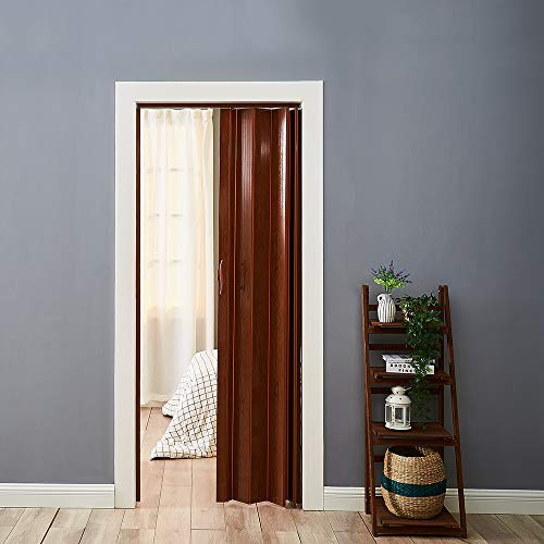 Kitchen Bathroom PVC Concertina Accordion Folding Door Magnetic Catch 860 * 2030 * 12mm, Brown