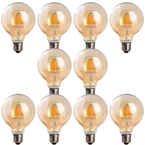 LEDSone LED E27 Bulb, Edison G95 8W Dimmable Screw LED Filament Globe Bulb, Warm White 2700K Amber Glass 800Lumens, Old Fashioned Vintage Decorative Light Bulb, Pack of 10