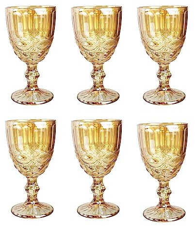 Lot de 6 verres à vin vintage colorés avec gaufrage (nœud/abricot/brillant/250 ml), verres à champagne, carafe, bol à dessert, verre à boire, verre à vin, verre à eau, verre à champagne