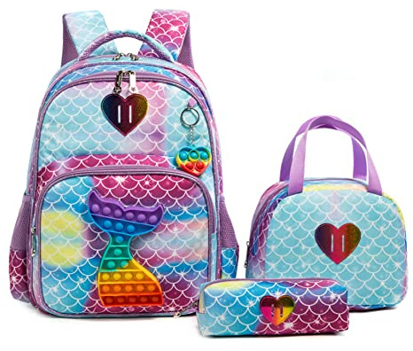 HTgroce Sac à Dos Enfants Sirène,Sac Fidget Toys Sac à Dos pour Enfant Fille Primaire école,3 in 1 Sac a Dos Enfant Cadeaux d'école pour Les Filles Bon pour la Randonnée et l'école.