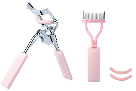 Eyelash Curler and Eyelash Comb Set with 2 Refill Pads (Pink)