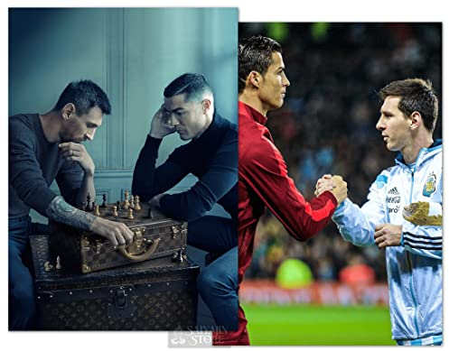 Generisch 2in1 Fußball Poster Lionel Messi und Cristiano Ronaldo, Greatest Rivalry of all Time | 2er Set DIN A3 (297 x 420 mm) Matt