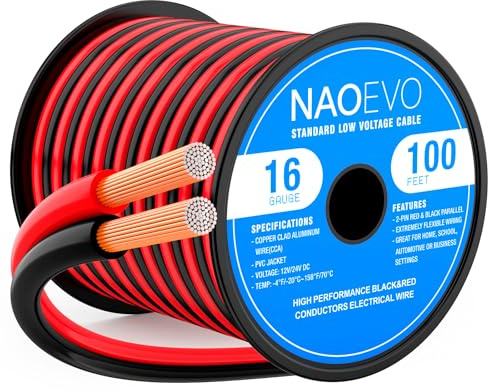 NAOEVO 16 Gauge Wire 2 Conductors, CCA Red Black Electrical Wire, 100FT