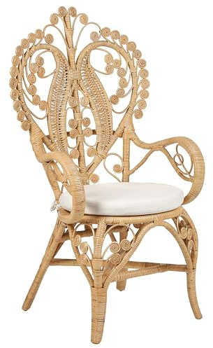 Beliani Chaise Paon en Rotin Clair et Coussin en Polyester Déhoussable Tissage Massif Carrara