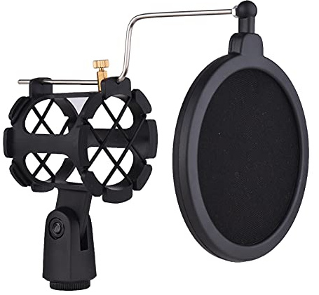 YIWENG Stötfäste, plastmikrofon stötfäste anti-vibration mikrofonhållare stativ med popfilter universell skruvadapter för diameter 2 cm – 4 cm tunn kondensatormikrofon, mikrofonhållare