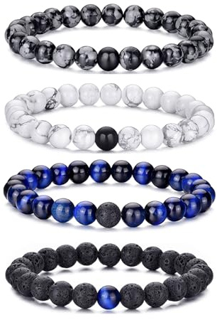 RANKEEF Mens Bracelets 8MM Natural Stone Beads Bracelet Set Stretch Adjustable Beaded Bracelets for Men