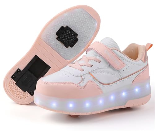 Rullskridskor för pojkar och flickor barn LED-upplysta modesneakers skridskor med uppladdningsbara och avtagbara hjul gåvan för fest födelsedag jul