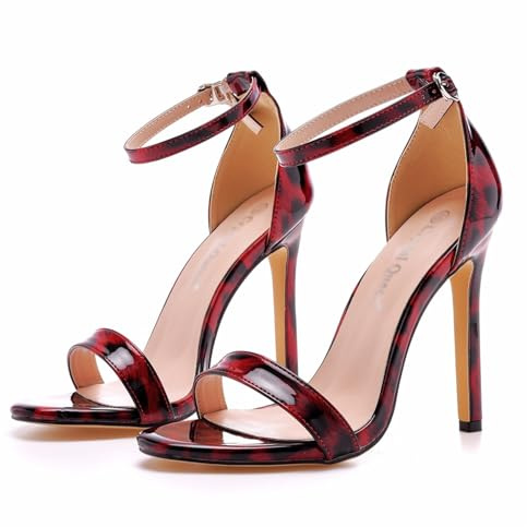 Talon Aiguille Bride Cheville Boucles Bout Ouvert Sandales À Talons Hauts Sexy 11cm À Talon Bloc Haute pour Bureau Mariages Fêtes (39,Rouge)