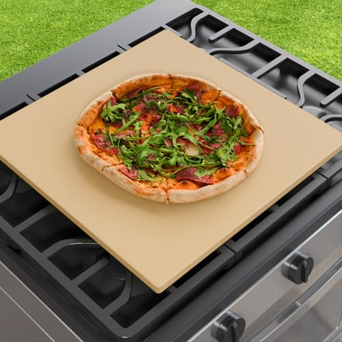Caprihom Extra stor pizzasten 45 cm, rektangulär pizzastolning/baksten 45 x 45 cm, industriell kommersiell ugnssten, perfekt för grillning bakning flera pizzor bröd – inkluderar skrapa