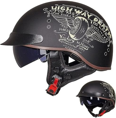 Motorcycle Half Helmets Brain-Cap · Halfshell, Half-shell Helmet Men with ECE, Motorcycle Helmet Jethelm Retro Chopper Helmet Vintage Men Moped with Sun Visor for Cruiser Chopper Biker,A-XXL(63~64cm)