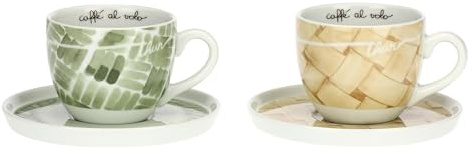 THUN, Set 2 Tazze Colazione con Piattino in Porcellana, Linea AbbracciAMI, Set da Collezione, Idea Regalo per Natale, Tazza 450 ml, Ø 10.6 cm, 8.7 cm h, piattino Ø 17.6 cm