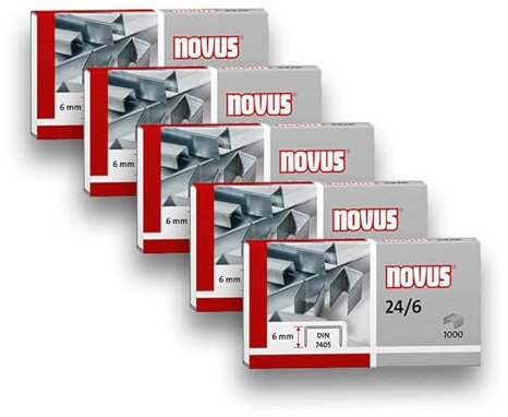 Novus Standardheftklammer 24/6, verzinkt, 1000 Stück pro Packung (5x1000), 6mm, für Papierstapel bis 25 Blatt