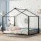 Zravenna Kinderbett Bodenbett 140x200cm mit Lattenrost aus Eisen, Hausbett Metallbett mit Geländer, Schwarz