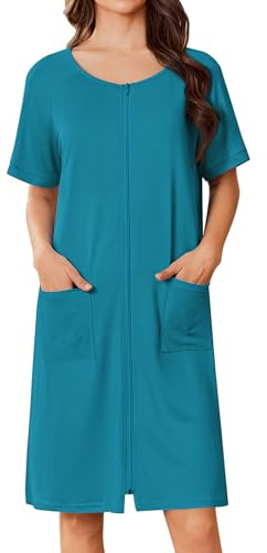 Ekouaer Accappatoio corto da donna con cerniera, leggero, con stampa floreale, con tasche, taglie S-3XL, Blu pavone, XX-Large