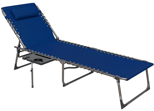 Outsunny Folding Sun Loungers Cup Holder Side Pocket Dark Blue