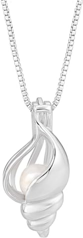PH PandaHall 925 Sterling Silver Pearl Cage Necklace, Shell Cage Pendants for 5mm Natural Freshwater Pearls Gemstones Bead Frame Pendant for Christmas DIY Necklace Jewellery Making Mother's Day