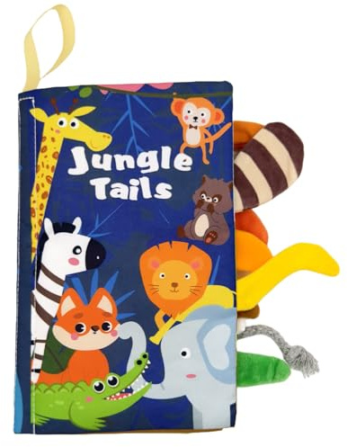 TLHWIN Libro de tela de animales del bosque con 6 páginas interactivas, para bebés de 0 a 18 meses, con papel crepitante, cola de peluche 3D y chirridos - seguro, lavable