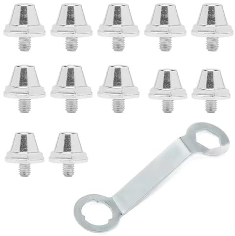 12 Stück Schraubstollen Fussball, Ersatzstollen mit Stollenschlüssel Schraubstollen für Fussballschuhe Aluminium Metall Ersatzstollen Kompatibel mit Ersatzstollen Für Fußballschuhe,2 Größen,11mm, 13mm