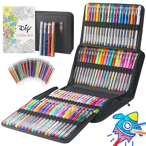ZSCM Lot de 202 stylos gel pour livres de coloriage pour adultes, 104 crayons d'artiste comprennent 100 stylos de couleur, 4 stylos métalliques Sparkles avec 98 recharges, stylo gel métallique pour