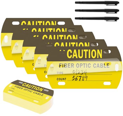Humyoun 50 Pcs Optic Cable Tag Yellow Waterproof Fiber Cable Marker Tags with 3 Marker Pen 3.5 x 2 Inches HDPE Writable Self-Laminating Labels for Communication Cables Management Maintenance