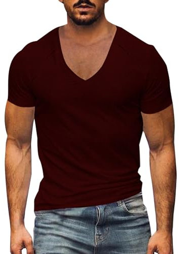 Men's Beach Shirt, Short Sleeve, T-Shirt, Men's V-Neck Casual Breathable Gym T-Shirt, Plain Men's Shirt, Lightweight, Slim Fit, Short Sleeve Top, Minimalist Sports Shirts, Comfortable Casual Shirt