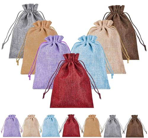 SLTAXAR 35 PCS Bolsas de Yute para Calendario de Adviento 13x18 cm, Sacos de Yute Regalo con Cordón para Rellenar con Dulces y Galletas, Bolsa de Tela Regalo para Fiestas Navideñas y Bodas