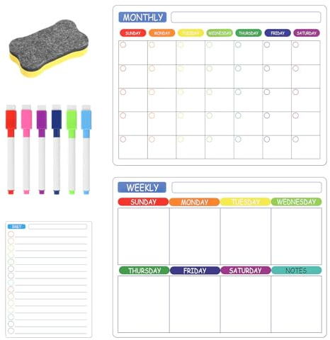Calendar Whiteboard for Fridge 3 Pack Magnetic Weekly Planner