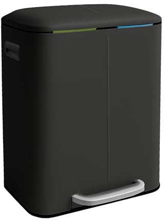 Relaxdays Rubbish Bin, 2 Compartments, 2 x 20 L, Removable Inner Bucket, Softclose, Foot Pedal, Metal, Kitchen Waste Separator, Black