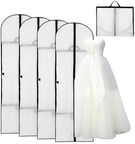 4-pack långa klädöverdrag, 180 x 60 cm (71 x 24 tum), klädväskor med dragkedja, vikbart fodral för kläder, resväska, lång för kostymer, kappor, klänningar, skjortor för förvaring