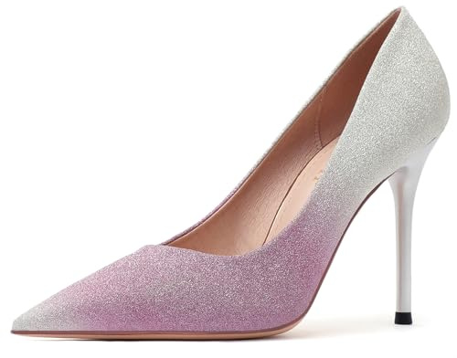 Zapatos Salón Mujer Punta Afilada Tacón Aguja Slip On Oficina Parte Superior Brillante,Purple(Heel:7cm),36 EU